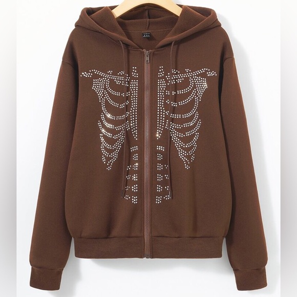 SHEIN Tops - SHEIN Brown Rhinestone Skeleton Hoodie